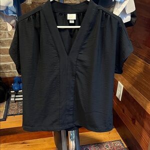 A New Day Black Textured V-Neck Blouse